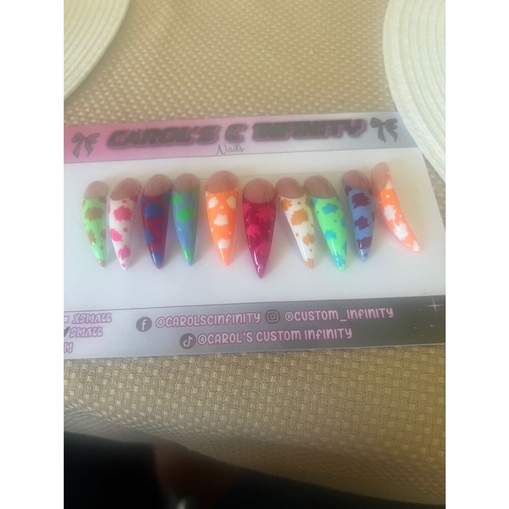 Colorful Cow Print Stiletto Press-On Nails - Neon Mix